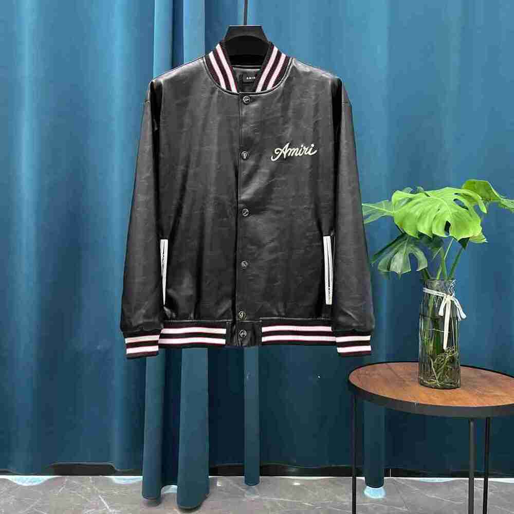 AMIRI Club Hollywood Black Leather Varsity Jacket